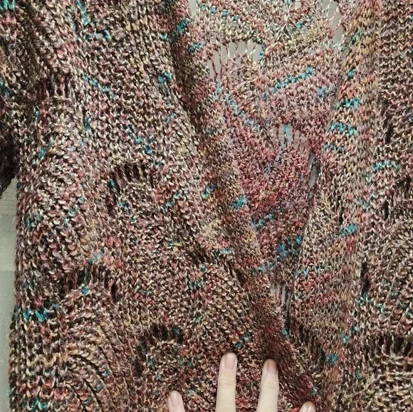 Maurices Burgundy Cardigan Sweater XS Colorful Wave Stitch Open Front X Small - Picture 3 of 10